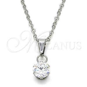 Collares con Dije 04.63.1391.18 Acero Inoxidable, con Blanca Zirconia Cubica, Pulido, Tono Plateado (02 MM Thickness, 18 Inches Length)
