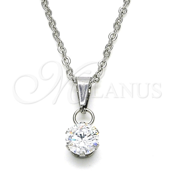 Collares con Dije 04.63.1391.18 Acero Inoxidable, con Blanca Zirconia Cubica, Pulido, Tono Plateado (02 MM Thickness, 18 Inches Length)