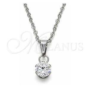 Collares con Dije 04.63.1391.18 Acero Inoxidable, con Blanca Zirconia Cubica, Pulido, Tono Plateado (02 MM Thickness, 18 Inches Length)