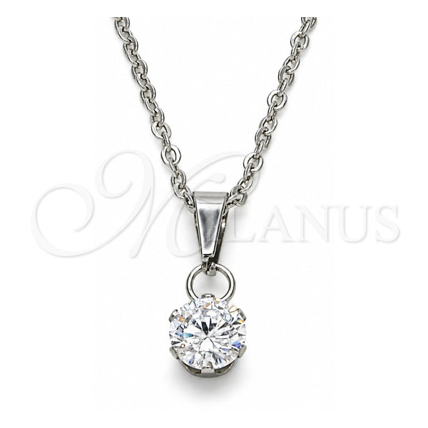 Collares con Dije 04.63.1391.18 Acero Inoxidable, con Blanca Zirconia Cubica, Pulido, Tono Plateado (02 MM Thickness, 18 Inches Length)