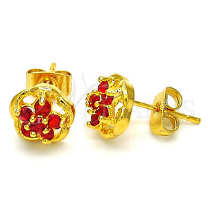 Arete Dormilona 02.349.0001 Oro Laminado, Diseño de Flor, con Granate Zirconia Cubica, Pulido, Tono Dorado