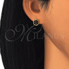 Arete Dormilona 02.349.0001.1 Oro Laminado, Diseño de Flor, con Negro Zirconia Cubica, Pulido, Tono Dorado