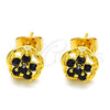 Arete Dormilona 02.349.0001.1 Oro Laminado, Diseño de Flor, con Negro Zirconia Cubica, Pulido, Tono Dorado