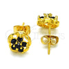 Arete Dormilona 02.349.0001.1 Oro Laminado, Diseño de Flor, con Negro Zirconia Cubica, Pulido, Tono Dorado
