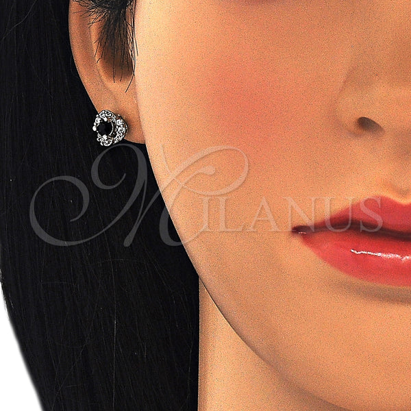 Arete Dormilona 02.349.0002 Rodio Laminado, con Zirconia Cubica Negro y Blanca, Pulido, Rodinado