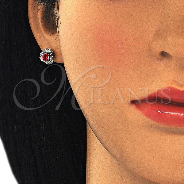 Arete Dormilona 02.349.0002.1 Rodio Laminado, con Zirconia Cubica Granate y Blanca, Pulido, Rodinado