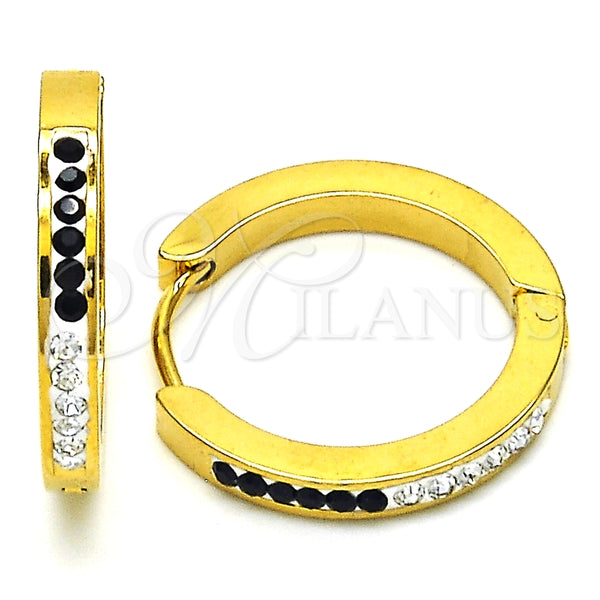 Argolla Huggie 02.216.0048.20 Acero Inoxidable, con Negro and Blanca Cristal, Pulido, Tono Dorado