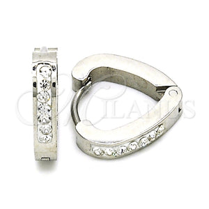 Argolla Huggie 02.216.0050.15 Acero Inoxidable, Diseño de Corazón, con Blanca Cristal, Pulido, Tono Plateado
