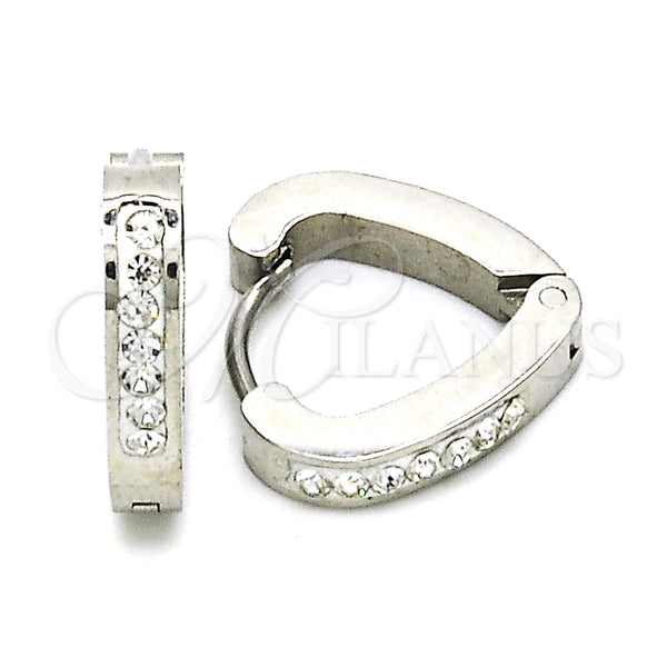 Argolla Huggie 02.216.0050.15 Acero Inoxidable, Diseño de Corazón, con Blanca Cristal, Pulido, Tono Plateado