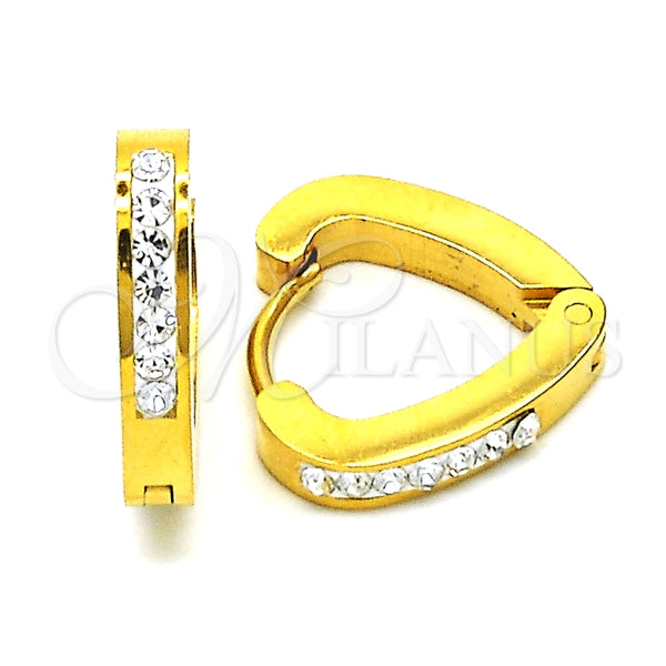 Argolla Huggie 02.216.0050.1.15 Acero Inoxidable, Diseño de Corazón, con Blanca Cristal, Pulido, Tono Dorado