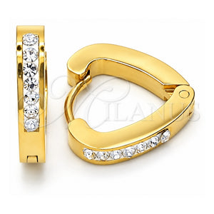 Argolla Huggie 02.216.0050.1.15 Acero Inoxidable, Diseño de Corazón, con Cristal Blanca, Pulido, Tono Dorado