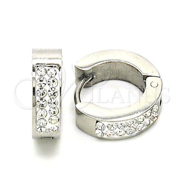 Argolla Huggie 02.216.0051.15 Acero Inoxidable, con Cristal Blanca, Pulido, Tono Plateado