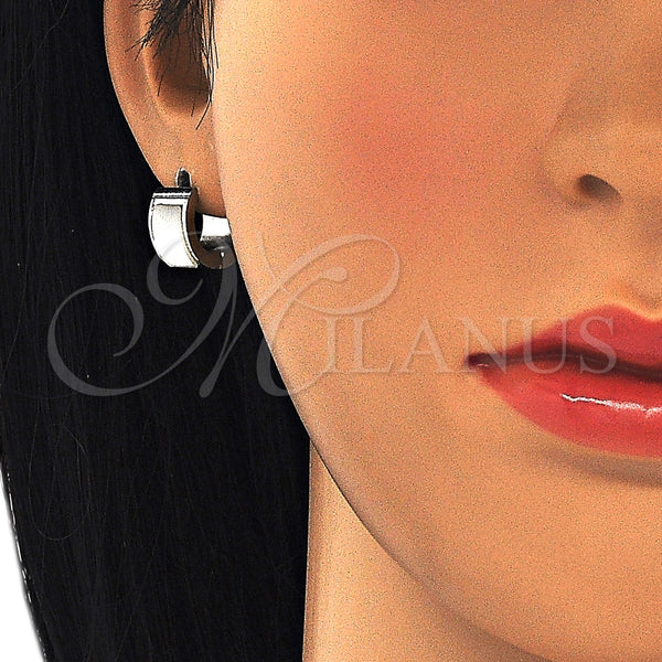 Argolla Huggie 02.216.0069.15 Acero Inoxidable, con Blanca Opal, Pulido, Tono Plateado