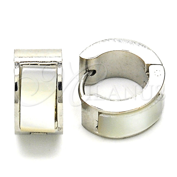 Argolla Huggie 02.216.0069.15 Acero Inoxidable, con Blanca Opal, Pulido, Tono Plateado
