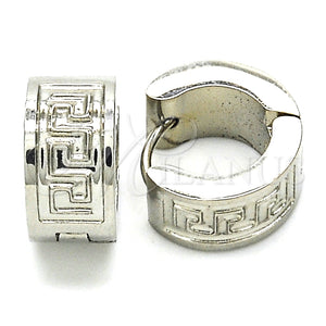 Argolla Huggie 02.230.0024.15 Acero Inoxidable, Diseño de Llave Griega, Pulido, Tono Plateado