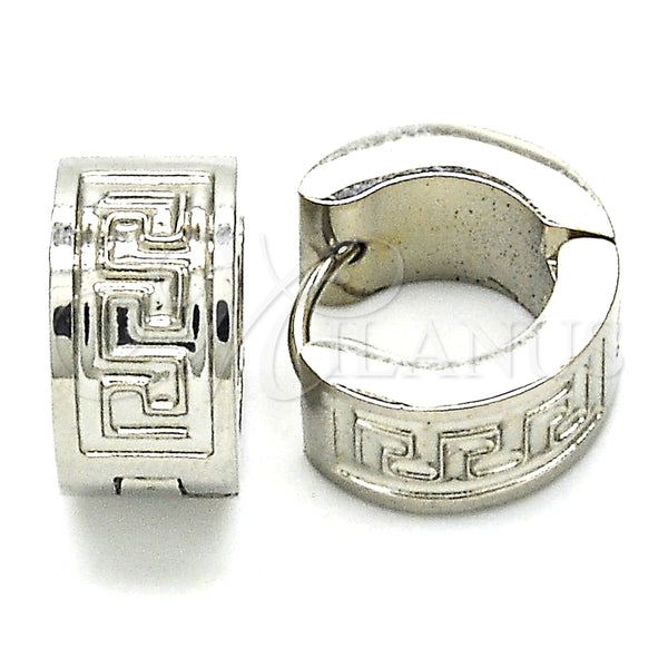 Argolla Huggie 02.230.0024.15 Acero Inoxidable, Diseño de Llave Griega, Pulido, Tono Plateado