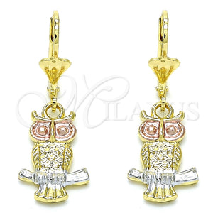 Arete Colgante 02.351.0003 Oro Laminado, Diseño de Búho, Pulido, Tres Tonos