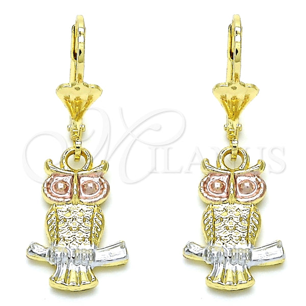 Arete Colgante 02.351.0003 Oro Laminado, Diseño de Búho, Pulido, Tres Tonos