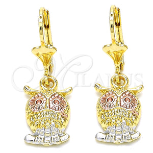 Arete Colgante 02.351.0004 Oro Laminado, Diseño de Búho, Pulido, Tres Tonos