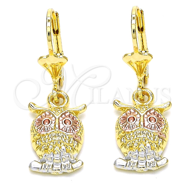 Arete Colgante 02.351.0004 Oro Laminado, Diseño de Búho, Pulido, Tres Tonos