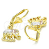 Arete Colgante 02.351.0005 Oro Laminado, Diseño de Elefante, Pulido, Tres Tonos
