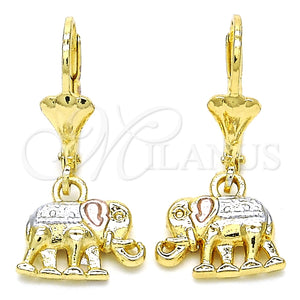 Arete Colgante 02.351.0005 Oro Laminado, Diseño de Elefante, Pulido, Tres Tonos