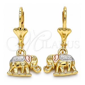 Arete Colgante 02.351.0005 Oro Laminado, Diseño de Elefante, Pulido, Tres Tonos