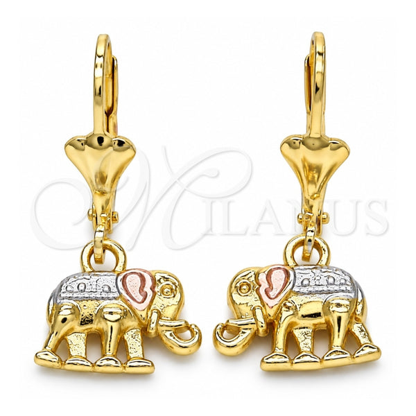 Arete Colgante 02.351.0005 Oro Laminado, Diseño de Elefante, Pulido, Tres Tonos