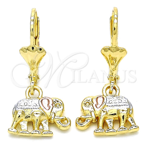 Arete Colgante 02.351.0005 Oro Laminado, Diseño de Elefante, Pulido, Tres Tonos