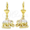 Arete Colgante 02.351.0005 Oro Laminado, Diseño de Elefante, Pulido, Tres Tonos
