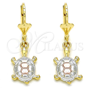Arete Colgante 02.351.0006 Oro Laminado, Diseño de Tortuga, Pulido, Tres Tonos