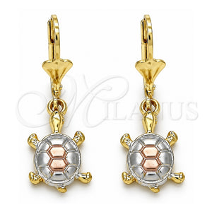 Arete Colgante 02.351.0006 Oro Laminado, Diseño de Tortuga, Pulido, Tres Tonos