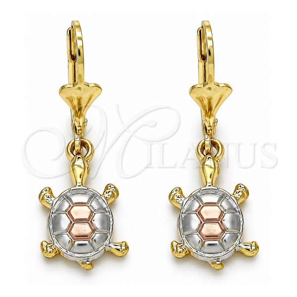 Arete Colgante 02.351.0006 Oro Laminado, Diseño de Tortuga, Pulido, Tres Tonos