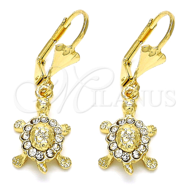 Arete Colgante 02.351.0007 Oro Laminado, Diseño de Tortuga, con Blanca Cristal, Pulido, Tono Dorado