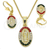 Juego de Arete y Dije de Adulto 10.351.0001 Oro Laminado, Diseño de Guadalupe, con Multicolor Cristal, Pulido, Tono Dorado