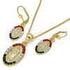 Juego de Arete y Dije de Adulto 10.351.0001 Oro Laminado, Diseño de Guadalupe, con Multicolor Cristal, Pulido, Tono Dorado