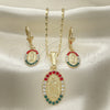 Juego de Arete y Dije de Adulto 10.351.0001 Oro Laminado, Diseño de Guadalupe, con Multicolor Cristal, Pulido, Tono Dorado