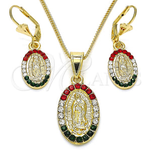 Juego de Arete y Dije de Adulto 10.351.0001 Oro Laminado, Diseño de Guadalupe, con Multicolor Cristal, Pulido, Tono Dorado