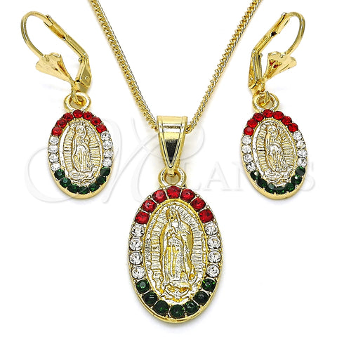 Juego de Arete y Dije de Adulto 10.351.0001 Oro Laminado, Diseño de Guadalupe, con Multicolor Cristal, Pulido, Tono Dorado