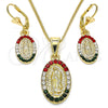 Juego de Arete y Dije de Adulto 10.351.0001 Oro Laminado, Diseño de Guadalupe, con Multicolor Cristal, Pulido, Tono Dorado