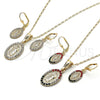 Juego de Arete y Dije de Adulto 10.351.0001 Oro Laminado, Diseño de Guadalupe, con Multicolor Cristal, Pulido, Tono Dorado