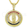 Dije Religioso 05.351.0001 Oro Laminado, Diseño de Guadalupe y Llave Griega, con Multicolor Cristal, Pulido, Tono Dorado