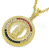 Dije Religioso 05.351.0001 Oro Laminado, Diseño de Guadalupe y Llave Griega, con Multicolor Cristal, Pulido, Tono Dorado