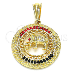 Dije Elegante 05.351.0004 Oro Laminado, Diseño de Elefante y Llave Griega, con Multicolor Cristal, Pulido, Tono Dorado