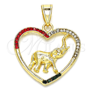 Dije Elegante 05.351.0006 Oro Laminado, Diseño de Corazón y Elefante, con Multicolor Cristal, Pulido, Tono Dorado