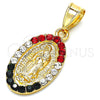 Dije Religioso 05.351.0009 Oro Laminado, Diseño de Guadalupe, con Multicolor Cristal, Pulido, Tono Dorado
