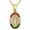 Dije Religioso 05.351.0009 Oro Laminado, Diseño de Guadalupe, con Multicolor Cristal, Pulido, Tono Dorado