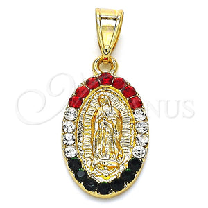 Dije Religioso 05.351.0009 Oro Laminado, Diseño de Guadalupe, con Multicolor Cristal, Pulido, Tono Dorado