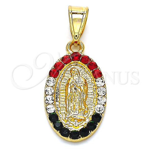 Dije Religioso 05.351.0009 Oro Laminado, Diseño de Guadalupe, con Multicolor Cristal, Pulido, Tono Dorado
