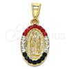Dije Religioso 05.351.0009 Oro Laminado, Diseño de Guadalupe, con Multicolor Cristal, Pulido, Tono Dorado